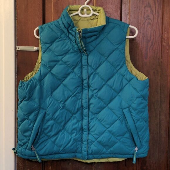 Coldwater Creek Teal + Green Reversible Insulated Down Puffer Vest Size L - Picture 1 of 8